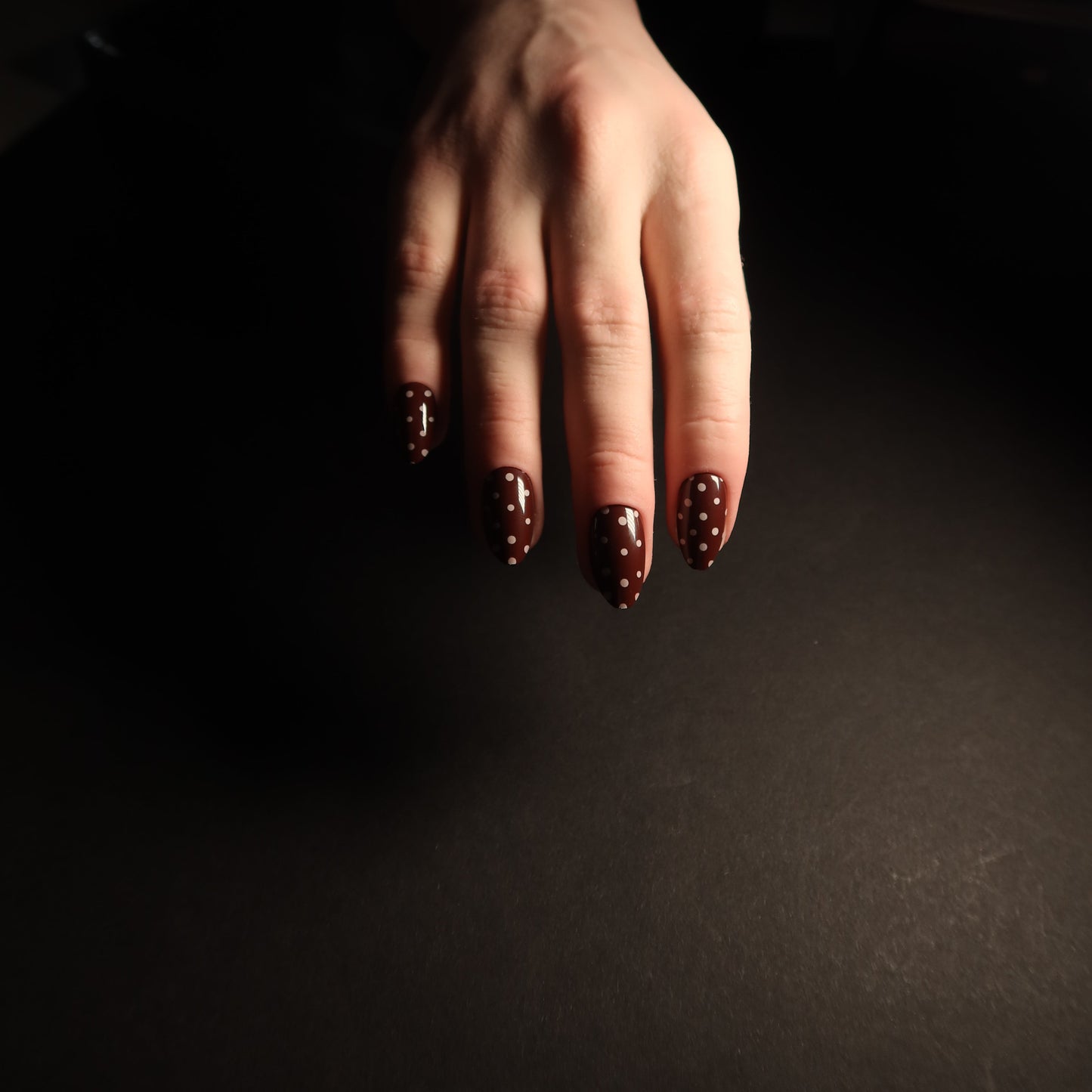 Brown Polka Medium Almond Soft Gel Press-Ons