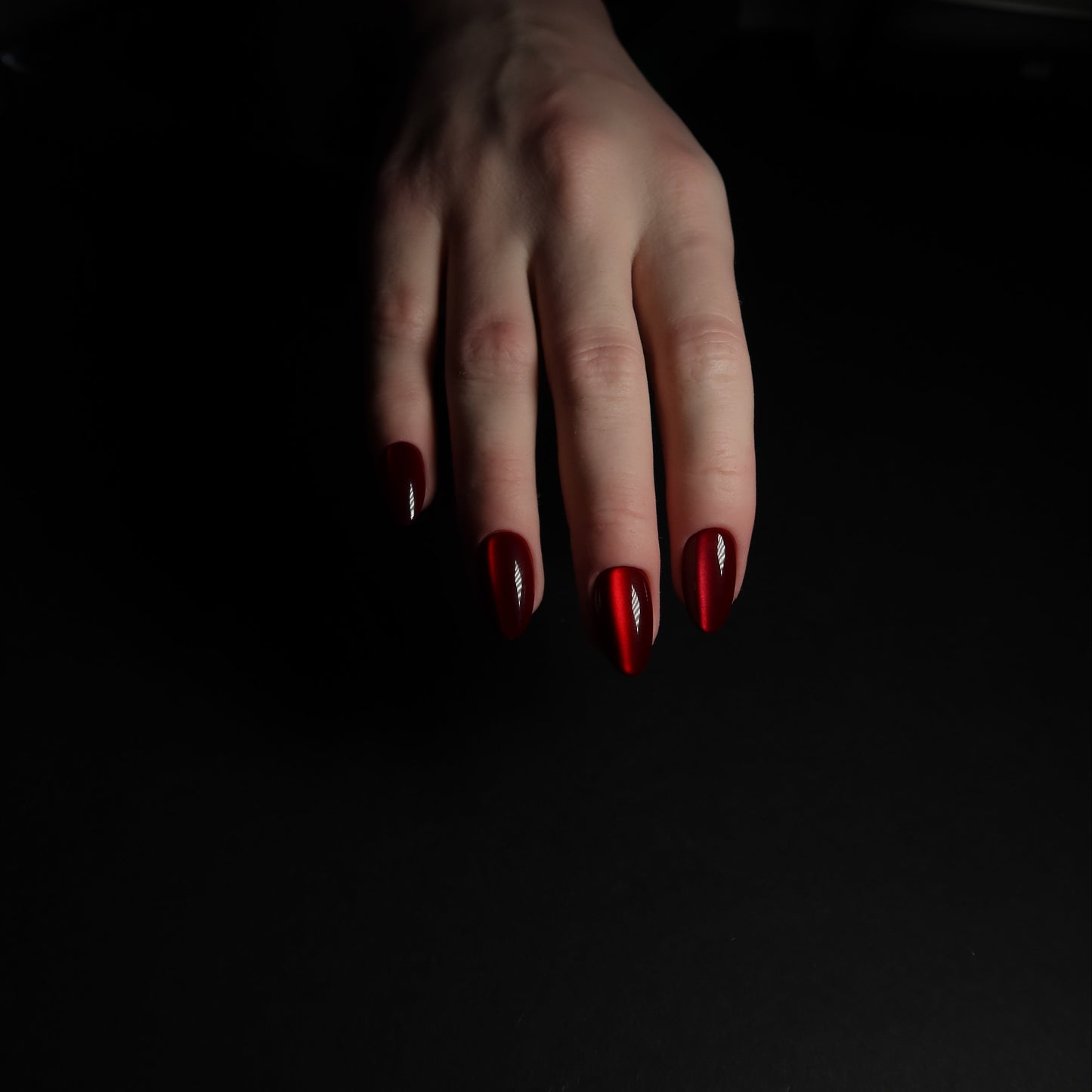 Mysterious Red Cat Eye Medium Almond Soft Gel Press-Ons